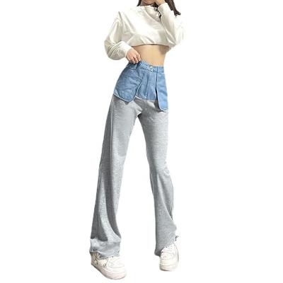 China Fashion Breathable Women Clothing Personality High Waist Loose Leg Pants Splicing Wide Leg Pants for sale