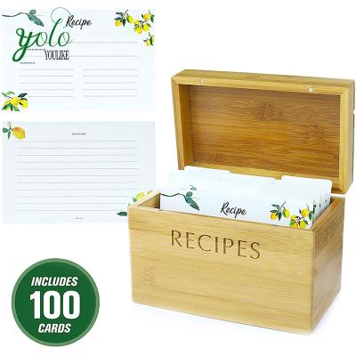 China Eco-Friendly Transitional Bamboo Recipe Box with Cards and Dividers for sale