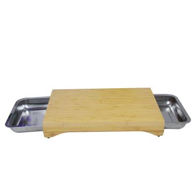 China Easy Stored To Clean Wood Bamboo Cutting Board With Two Stainless Steel Tray for sale