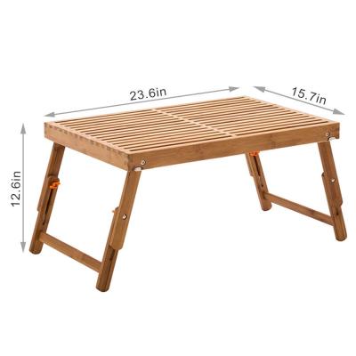 China Home Bamboo Bed Tray Table Foldable and Adjustable Breakfast Serving Tray End Table for Bed for sale