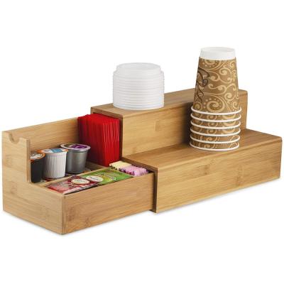 China Viable Bamboo Organizer Coffee Tea Condiment Station and Accessories Cart for sale