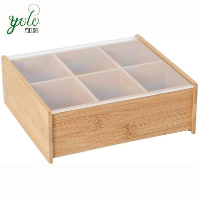 China 8 Compartment Chest Organizer Bamboo Tea Box Wooden Storage Adjustable With Clear Lid for sale