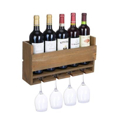 China Sustainable Rustic Wooden Wine Rack Wine Rack With Wine Glass Rack for sale