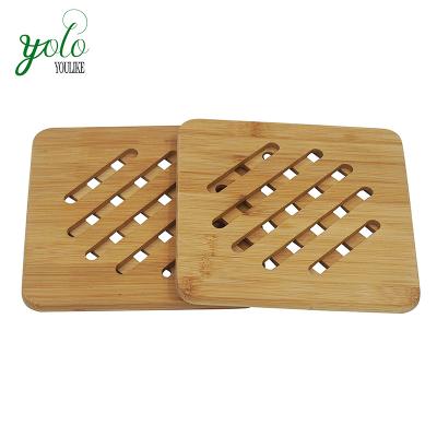 China Sustainable Bamboo Kitchen Cup Coaster Pads Tripod Heat Resistant Bowl Mat Teapot Holder for sale