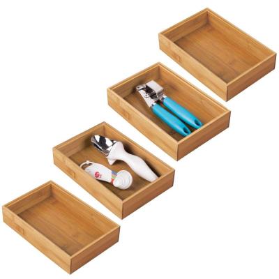 China Bamboo Adjustable Cutlery Buffet Drawer Stackable Tray Organizer for sale