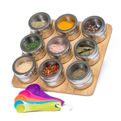 China Wall Mounted Stocked Spice Storage Cans Stand Magnetic Spice Rack Bamboo for sale