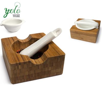 China Mini Bamboo Mortar And Pestle Sustainable Natural Cheap Garlic Pounder Press Spice Grinder for sale