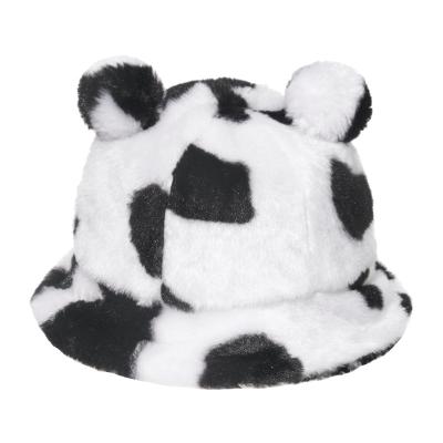 China Cute character-copy Leopard bear ear ball plush soft warm and thick with velvet BUCKET hat for sale