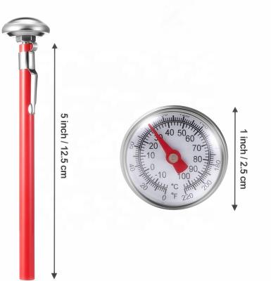 China Easily Cleaned Instant Read Analog Dial 1inch 25mm Household Cooking Thermometer With Red Pocket Sleeve Clip for sale