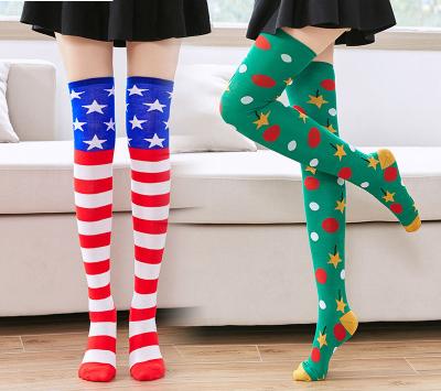 China Christmas Antibacterial Thigh High Lokeystar Socks Girls Stripe Over The Knee Socks for sale