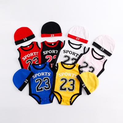 China 1-3 Year Old Babies Sports Baby Casual Cotton Playsuit With Hat Baby Sleeveless Rompers for sale