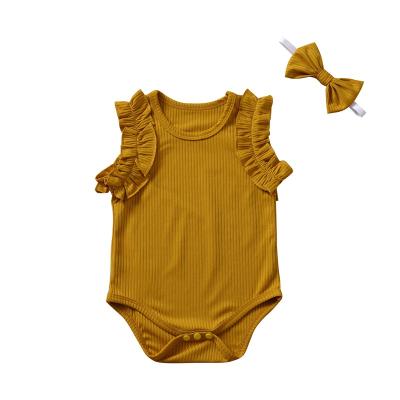 China 100% Cotton 1-3 Year Old Babies Fashion Simple Romper For Kids With Headbands Baby Sleeveless Rompers for sale