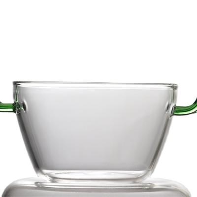 China Hotel Quality Large Borosilicate Glass Salad Bowl Instant Noodle Viable Clear Glass Bowl 400ml With Handle for sale