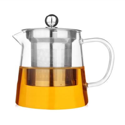 China High Quality Handcrafted Sustainable Borosilicate Stainless Steel Clear Glass Teapot With Teapot Infuser for sale