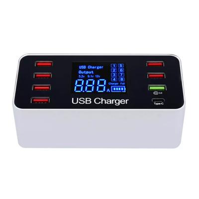 China Type-C Smart Quick Fast USB Charger Multiport Mobile Phone USB Display Charger Multiport Mobile Phone QC3.0 Charger for sale