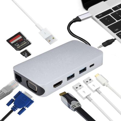 China Type C to HDMI\VGA\.10 Reader in 1 USB C HUB,RJ-45\USB 3.0\SD/TF Memory Card JL-CZ03 for sale