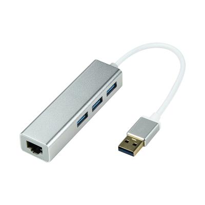 China Computer USB3.0 to 3-Port Hub with 10/100/1000 Gigabit Ethernet Adapter for USB Devices for MacBook Pro Chromebook Pixel for sale