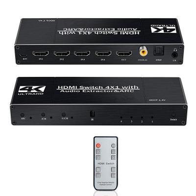 China V2.0 4K HDMI Switcher 4x1 4 in 1 HDMI Changer with Coaxial ARC SPDIF 3.5mm Audio Output Extractor JL-S0401A for sale