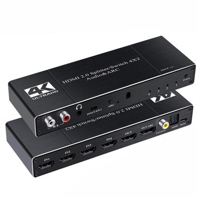 China Support STB DVD HDTV Projector JustLink 4K 4x2 HDMI Changer Splitter 4 input 2 output switcher with coaxial aux audio extractor. ARC R/L 3.5mm SPDIF for sale