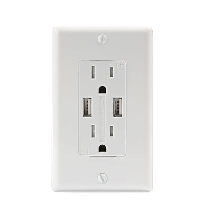 China Dual USB Ports Shanghai Linsky 125V 15A USB Charger Charging Receptacle , 5.0A Output White Color USB Socket With Wall Plate for sale