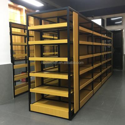 China Manufacturer Double Sided Custom Design Wooden Display Shelf Supermarket Shelf for sale