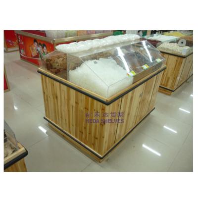 China Single Sided Supermarket Rack Equipment Supermarket Wooden Rice Display Rack for sale