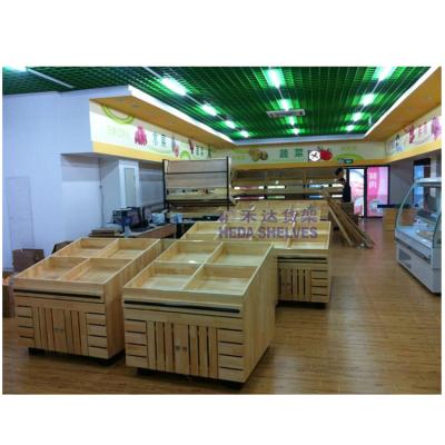 China Single Sided Hot Sale Wooden Fruit Vegetable Display Rack Shelf Supermarket Vegetable Price for sale