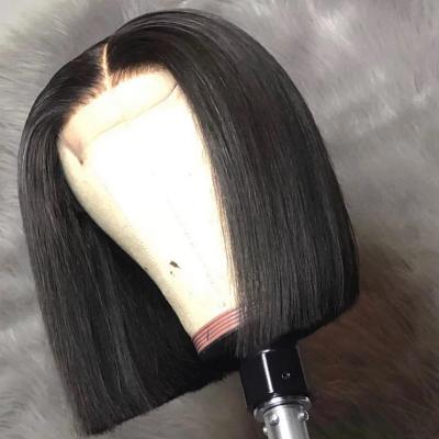 China Free Shipping Short Bob Wigs Virgin Cuticle Aligned Wave Hair Wig 4*4 Lace Wig Cheap Brazilian Silky Straight Closure Wig for sale