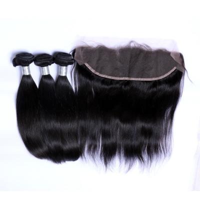 China Silky Straight Wave Bundles With Closure Malaysian Virgin Hair Extension With 13*4 Lace Closure Double Weave Weave Bundles for sale