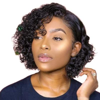 China Jerry Curl Wholesale Pixie Cut Lace Wig Preplucked Blunt Cut Bob Lace Front Short Human Hair Wigs Curly Lace Front Human Hair Wigs for sale