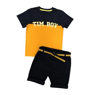 China Wholesale Casual Factory Boys Clothes 100% Cotton Twill Woven Sets Boy Short Sleeve T-Shirts With Twill Shorts Outfits for sale