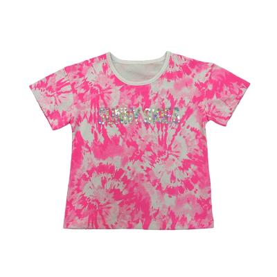 China Breathable Anti-Shrink Low Price Cotton Tie And Dye Multi Printed T-Shirt Anti-pilling For Girls for sale