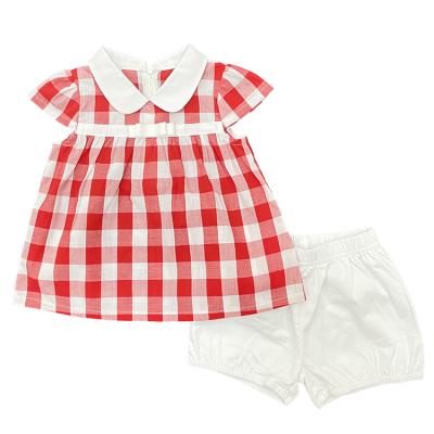 China New Little Girls Plaid Kids Summer Casual Cute Short Sleeve T-shirt Clothing And Short Sets for sale