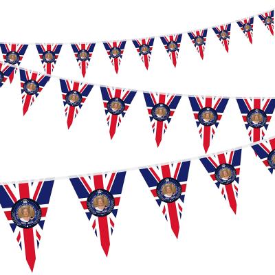 China Health Care Institutes 100% Polyester 14X 21CM 1952-2022 Queen Elizabeth II Platinum 70th Jubilee Birthdays String Buntting Flag 20pcs/set for sale