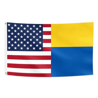 China 3X5FT Healthcare Institutes USA Ukraine Friendship Flag 100% Polyester for sale