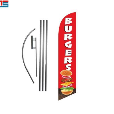 China Outdoor Advertising Fiberglass Pole Feather Polyester FLYING Flag For Burgers for sale