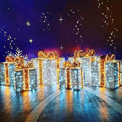 China Iron wirwire+led string lights holiday lighting Customized large outdoor Christmas gift box light up permanent Christmas lights for sale