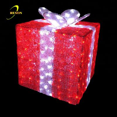 China Shopping Mall Red LED Christmas Gift Box Pattern Decorative Acrylic Lights for sale