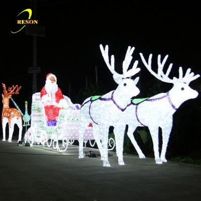 China LED Christmas Reindeer Sleigh with Santa Light Outdoor Christmas Decorations holiday lighting 3d led light Reindeer Sleigh with Santa for sale