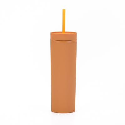 China Viable Wholesale Reusable USA 16oz Bulk Double Wall Insulated Powder Matte Plastic Acrylic Skinny Tumblers With Straws for sale