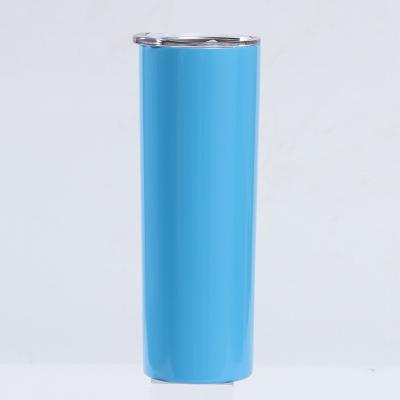 China HOT Sale Non Inverted Matte Colorful Double Wall Insulated Vacuum 20 oz Skinny Stainless Steel Tumblers With Straw for sale