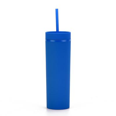 China Viable Wholesale Bulk Reusable Double Wall Insulated Matte Acrylic Plastic Customized Skinny Tumblers With Straw for sale