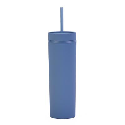 China Hot Sale Sustainable Reusable Bulk 16oz 24oz Double Wall Insulated Powder Matte Acrylic Plastic Cups Skinny Tumbler for sale