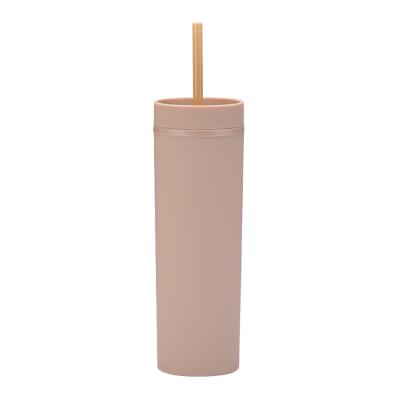 China Hot Selling 16oz Sustainable Reusable Bulk Double Wall Insulated Sprinkle Matte Acrylic Slim Plastic Water Lean Tumbler for sale