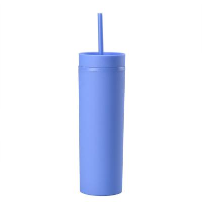 China Hot Sale Reusable Matte Double Wall Skinny Plastic Acrylic Tumblers Viable With Lid And Straw for sale