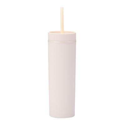 China Hot Selling Viable Matte Double Wall Nude Acrylic Reusable Plastic Tumbler Cup 16oz With Straw for sale