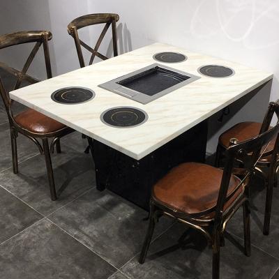 China Commercial Electromagnetic Restaurant Hot Pot Table Custom Design Individual Health&Interesting Mini Shabu Hot Pot Restaurant Dining Table With Metal Base for sale