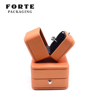 China Button Box FORTE PU Leather Soft Jewelry Box Light Orange Color Ring Box Small Size for sale