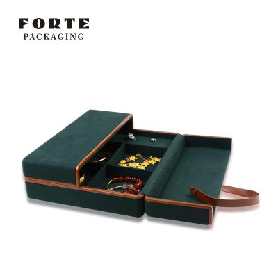 China Eco-friendly STRONG Green Microfiber Necklace Box Luxury Jewelry Set Big Box for sale