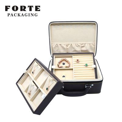 China Promotion High Quality FORTE Eco-friendly Three Layers Black Jewelry Box Organizer Travel Jewelry for sale